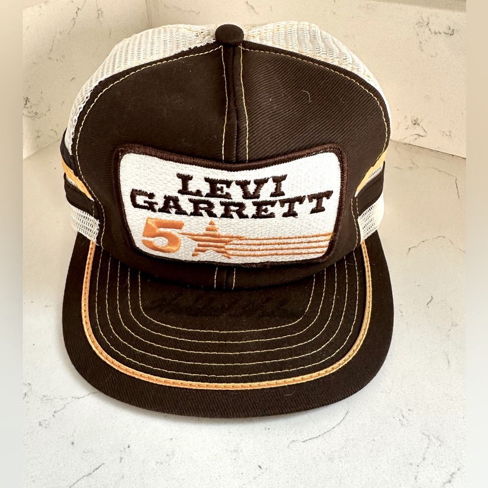 Signed VINTAGE LEVI GARRETT 5 STAR‎ 3 STRIPES PATCH MESH SNAPBACK TRUCker Hatt